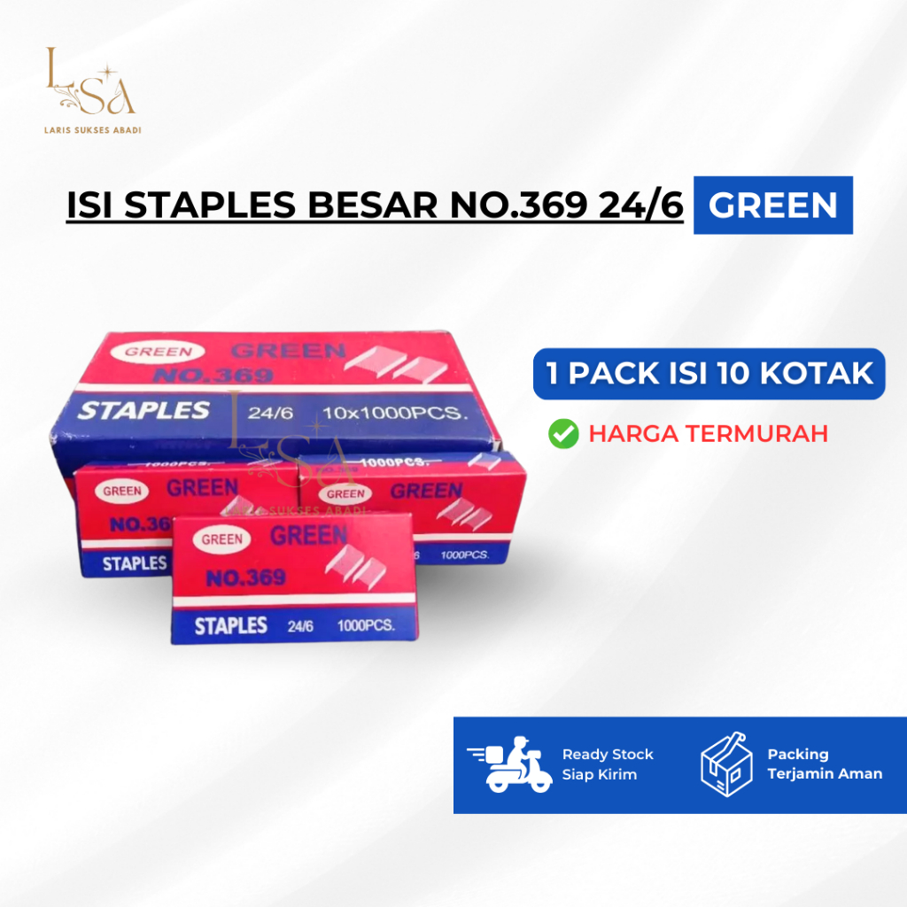 

Isi Staples Besar Green No.369 24/6 - 1 Kotak Isi 10 Staples besar