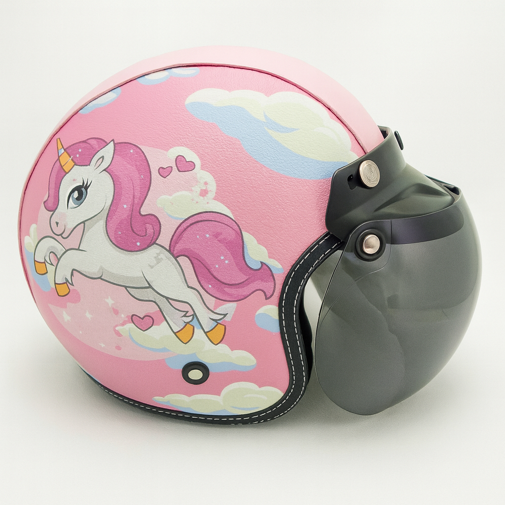 Helm Bogo Retro Kulit Kuda Poni Cute Unicorn Free Tambah Nama SNI Helm Dewasa & Anak Premium
