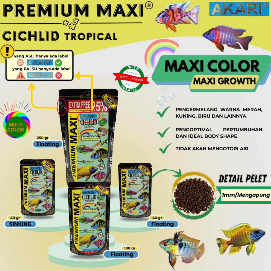 Makanan ikan AKARI AA PREMIUM MAXI CICHLID Tropical 100gr