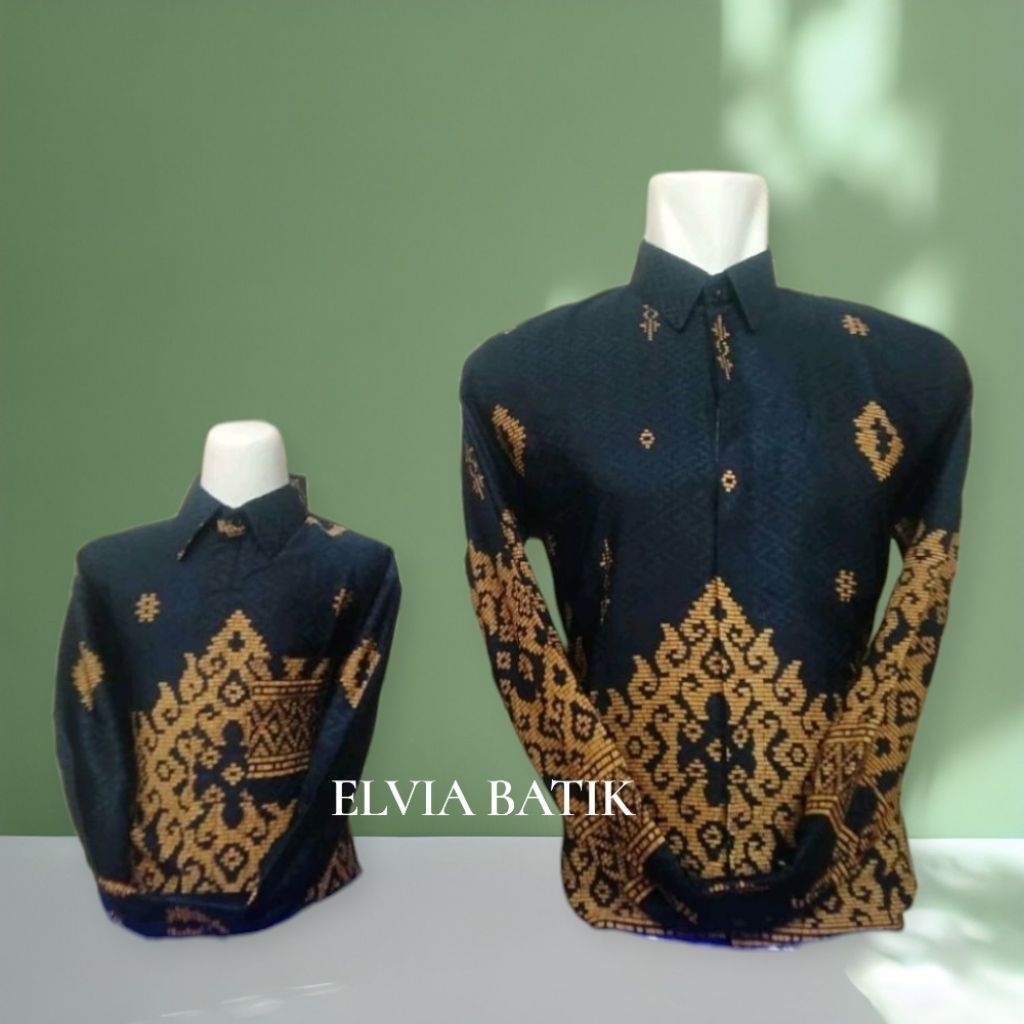 Batik pria lengan panjang bahan dobby puring warna nevy/biru dongker