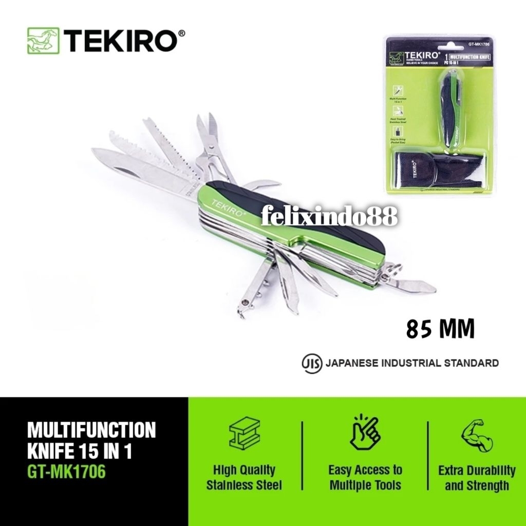 PISAU SAKU LIPAT 15 IN 1 TEKIRO ORIGINAL GT-MK1706 MULTIFUNCTION POCKET KNIFE MINI STAINLESS TAJAM T