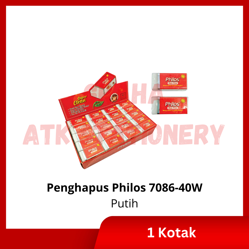 

[1 Kotak] Eraser Kecil Philos 7086-40W Kualitas Premium / Stip / Penghapus Pensil Kecil Philos