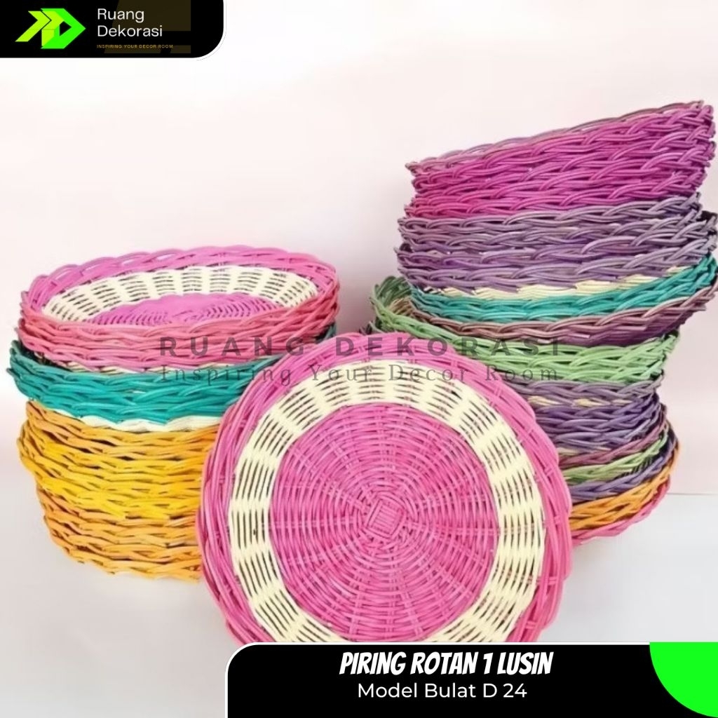 Piring Anyaman Rotan 24 CM 1 Lusin/12 PCS Piring Rotan Asli Piring Rotan Terlaris