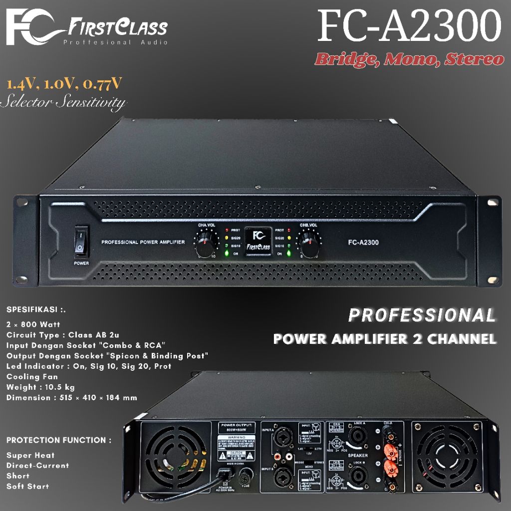 Professional Power Amplifier Firstclass FC A2300 | Firstclass Power Amplifier FCA 2300 800 watt × 2 