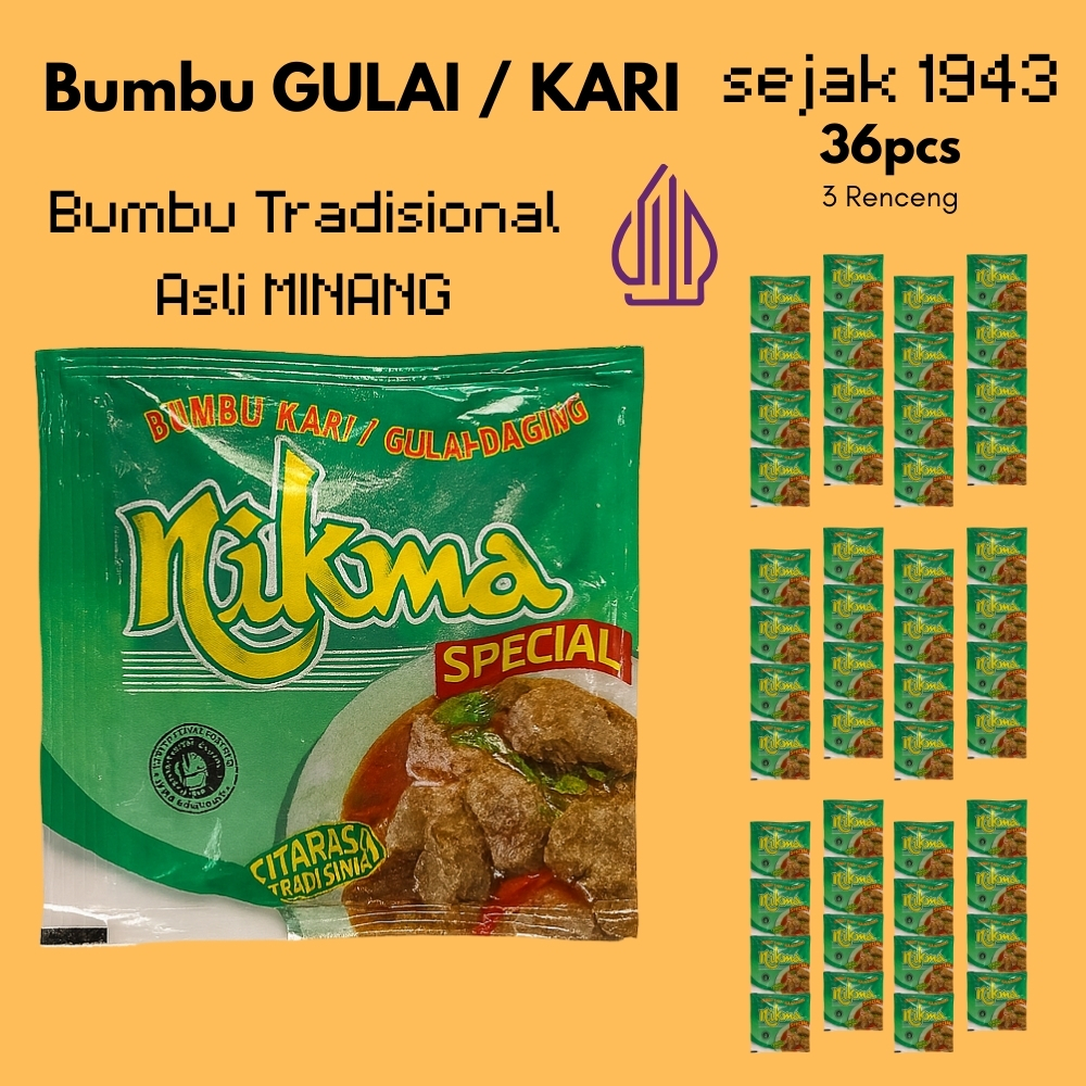 

NIKMA Bumbu Gulai Kari Asli Padang 36 Sachet 3 Renceng Halal Higienis Tradisional