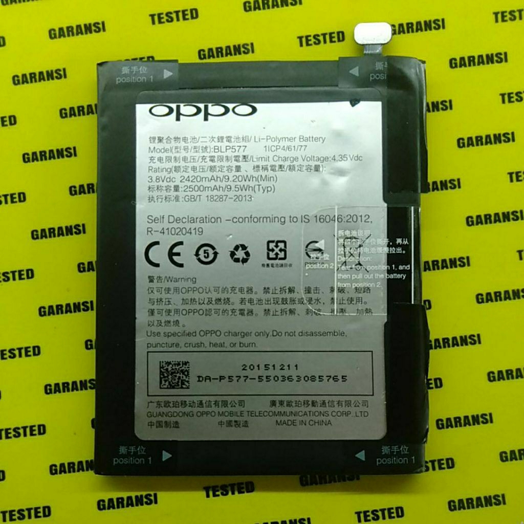 Baterai OPPO BLP577 Support NEO 7 • MIRROR 5 • F1F • A37 Battery Bekas Copotan Tested Normal Lancar 