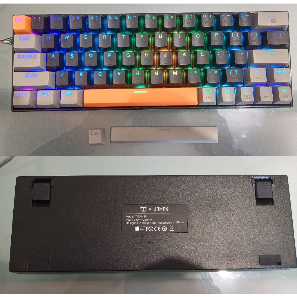 GAMEN Titan III / Titan 3 Mini RGB Mechanical Gaming Keyboard - BLACK GRAY - Red Switch Linear