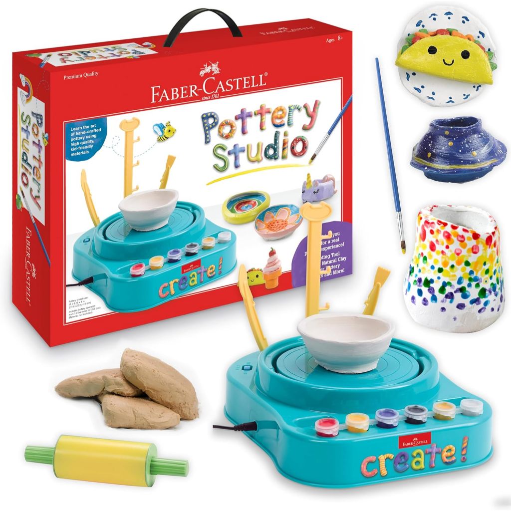 

Faber-Castell Pottery Studio - Complete Pottery Wheel and Painting Kit for Beginners, 3 lbs of Sculy