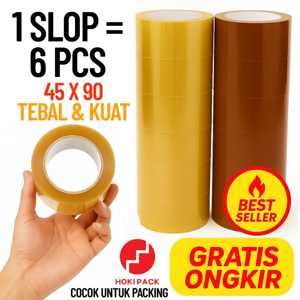 

Lakban Bening / Coklat 45mm x 90 Yard – 1 Slop Isi 6 Roll | Packing Tebal Kuat Murah
