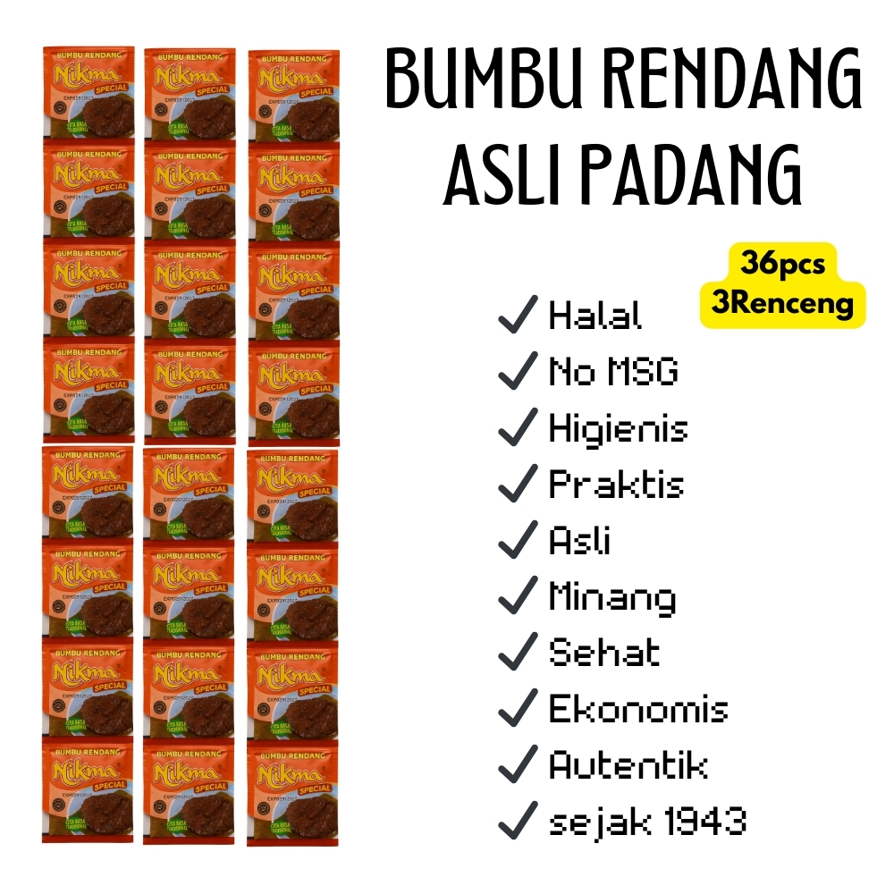 

Bumbu Rendang NIKMA 36 Sachet Halal Asli Padang Praktis Cocok Untuk Masakan Rumah