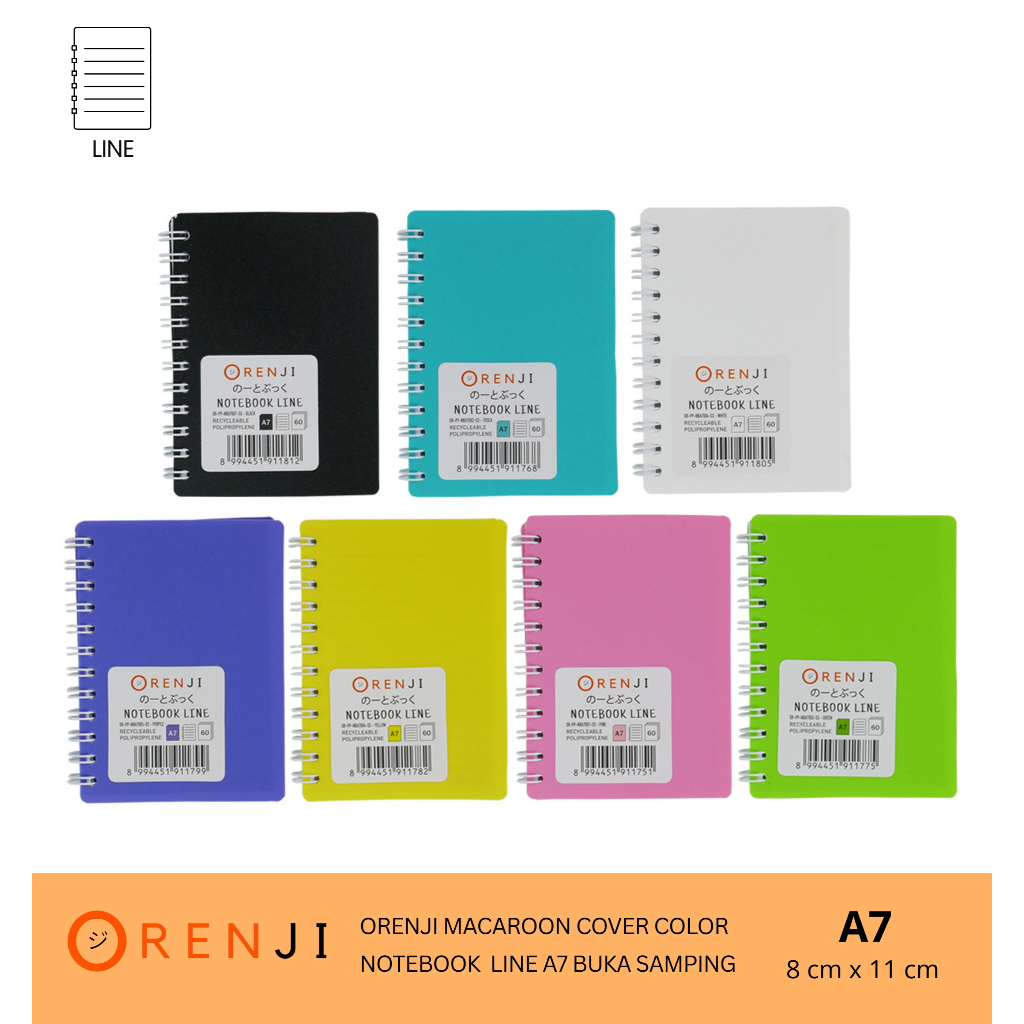 

Orenji Macaroon Cover Color - Line Notebook A7 Buka Samping 7 Warna- Ukuran 8cm x 11cm - Mencatat Tugas, Catatan Penting