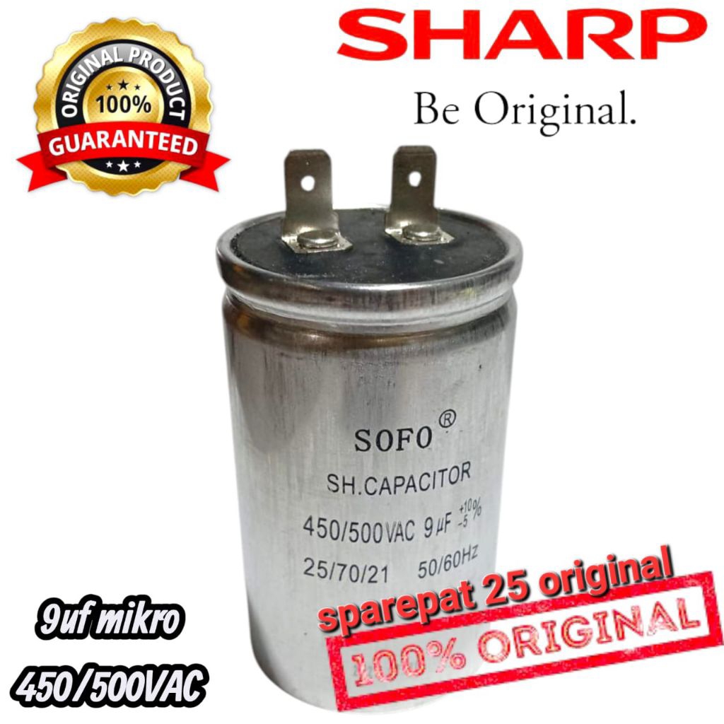 kapasitor mesin cuci sharp 1 tabung top loading bukaan atas CBB60 SOFO ORIGINAL