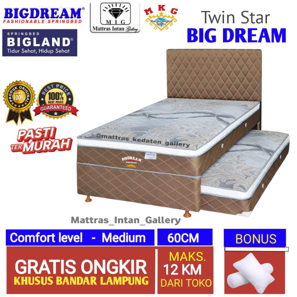 Springbed Sorong bigdream Twin Star double PlushTop 2in1 UK 120 - kasur Sorong bigland Plus top 2 in