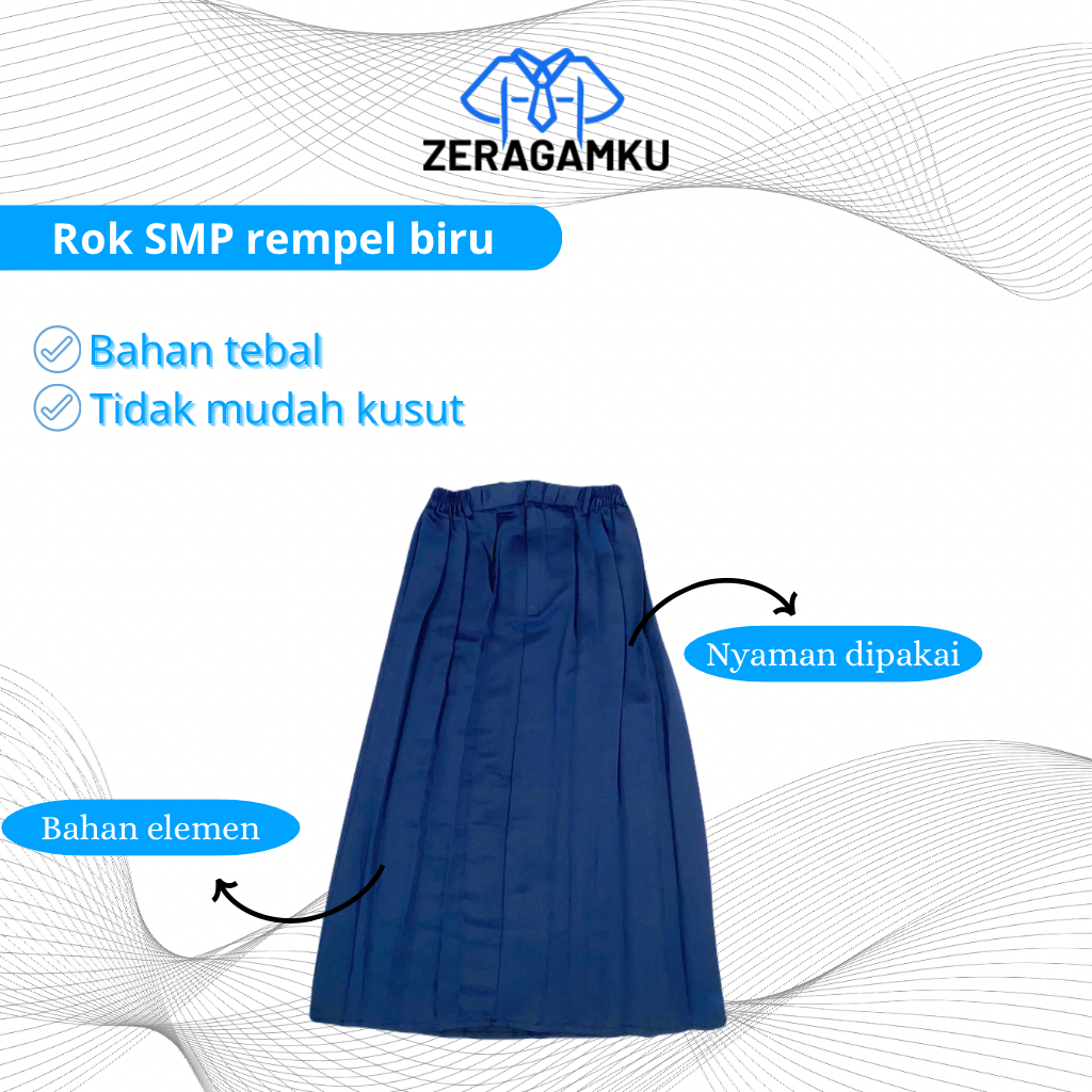 ZERAGAMKU - Seragam Sekolah Rok Biru Rempel Keliling SMP Bahan Elemen