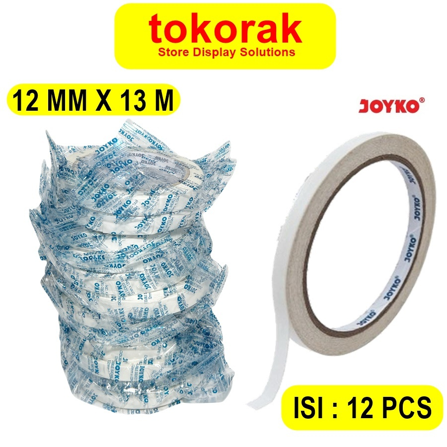 

JOYKO DOUBLE TAPE 12 MM X 13 M 1/2 INCH JOYKO ISI 12 PCS ISOLASI TAPE DOUBLE SIDED TAPE PEREKAT 2 SISI DOBEL TIP 12MM