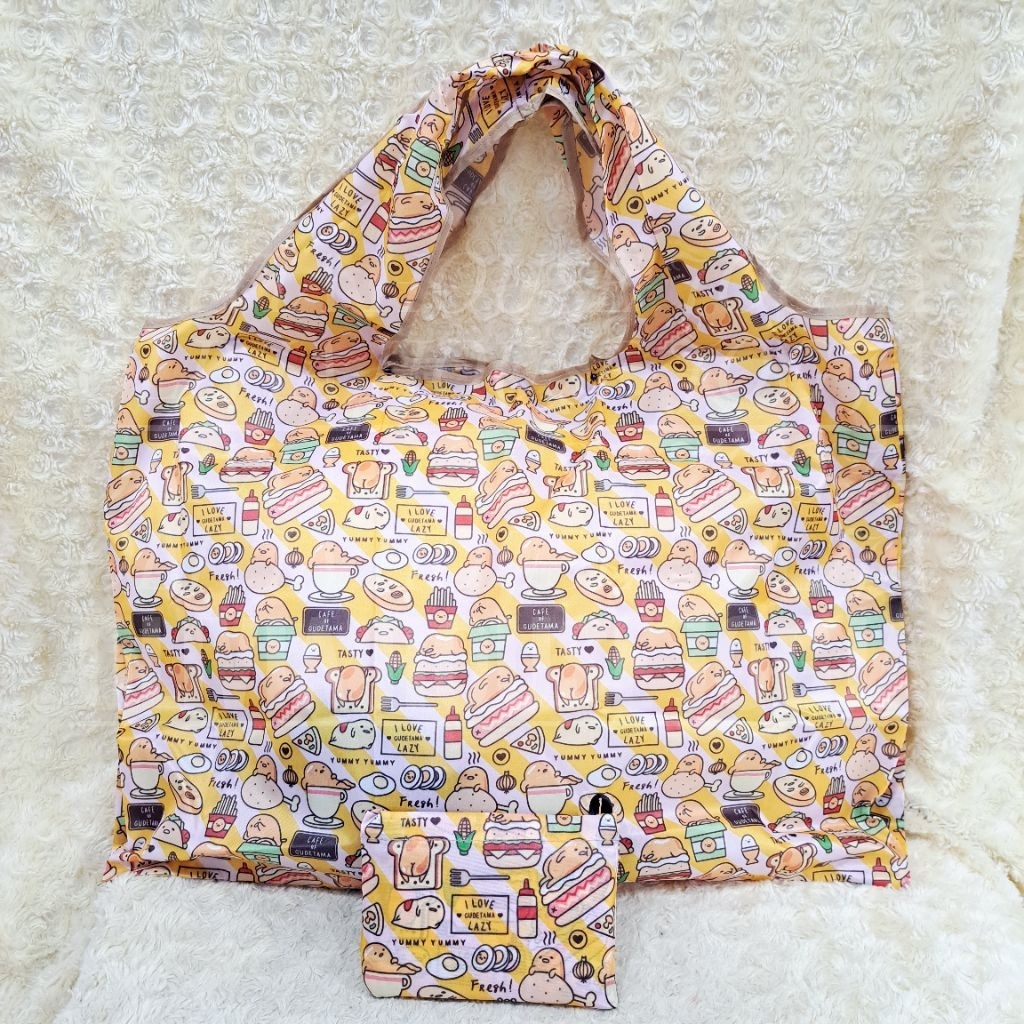 Tas Belanja Gudetama Kuning Lipat 60×40 cm No Pouch Shopping Bag Gudetama Jumbo