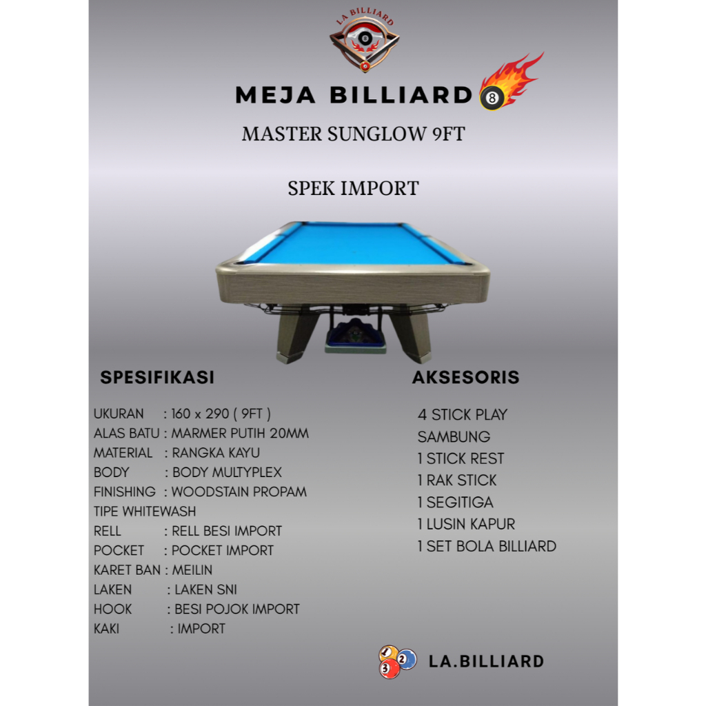 Meja Billiard Master Sunglow Import 9FT – Premium & Elegan  Master Sunglow Meja Billiard Import – Or