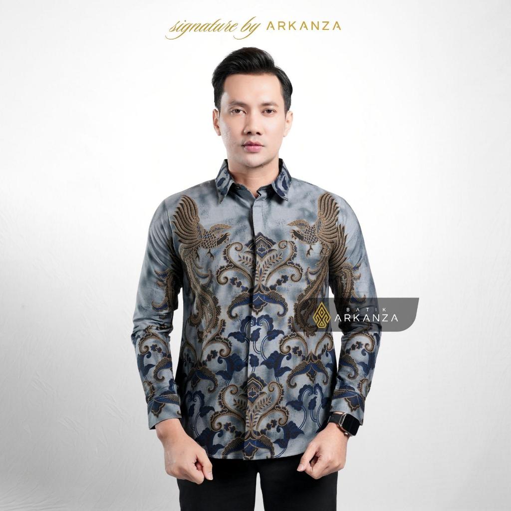 Arkanza Signature Motif Jayasatya Kemeja Batik Pria Lengan Panjang Eksklusif Curved Hem Jahitan Pres