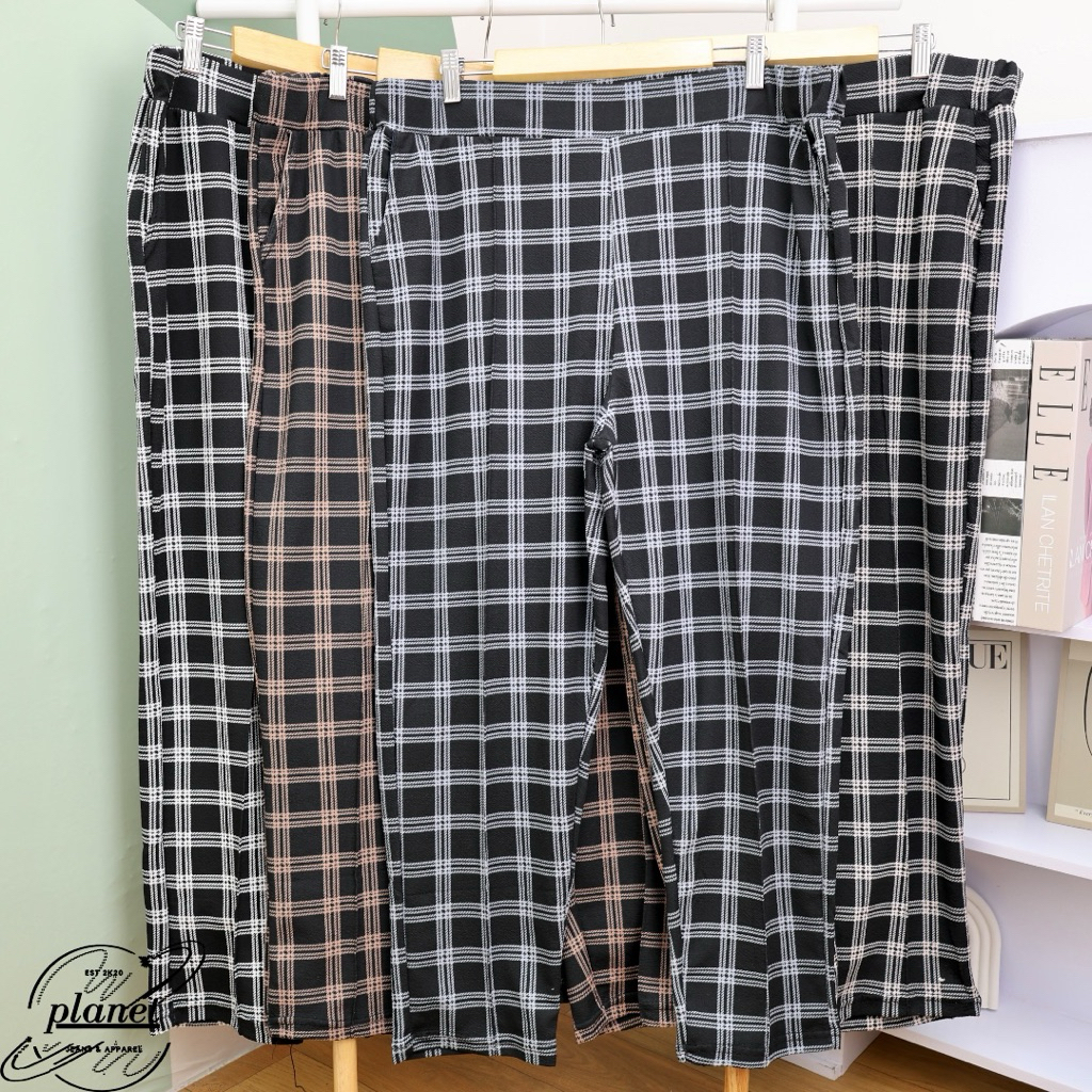 CELANA PANJANG JUMBO MOTIF KOTAK KOTAK WANITA CELANA TARTAN PANTS JUMBO BIG SIZE PINGGANG KARET SEMI