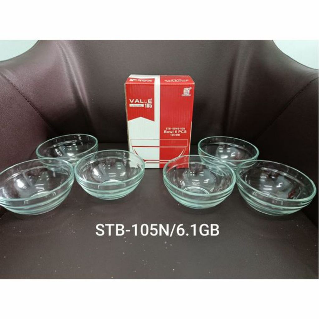 MANGKOK KACA SET ISI 6PC / MANGKOK KACA BENING 1BOX ISI 6PC 6"