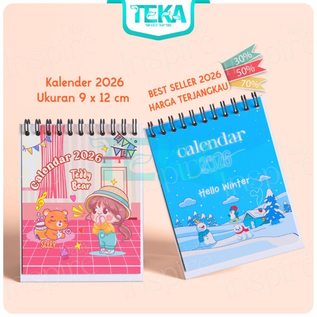 

Kalender Mini 2026 Meja Duduk | Kalender Aesthetic Spiral Ring 12x9 cm | Dekorasi Meja Belajar