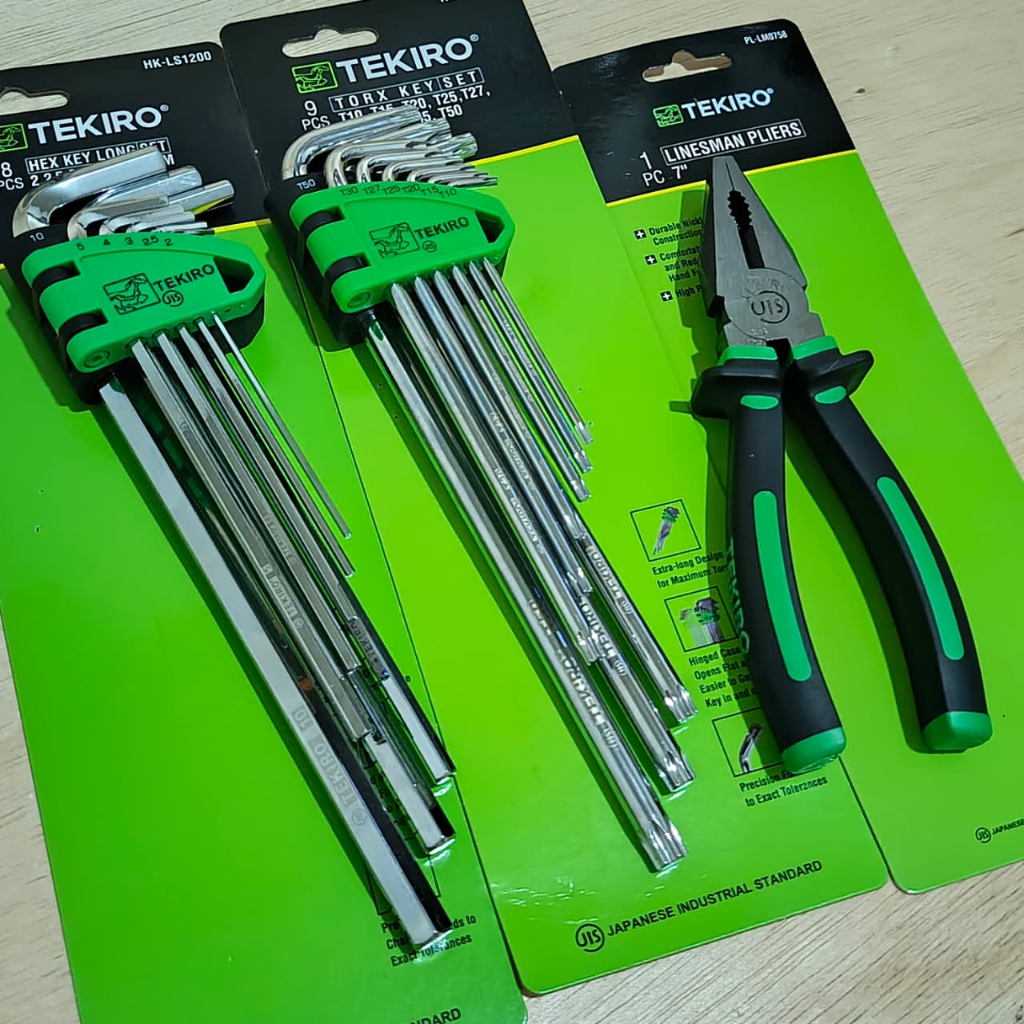 TEKIRO Paket kunci L 2set Bintang 9pcs+ Kunci L Set 8pcs +Tang Kombinasi 7Inci + Obeng Min Plus 8 in