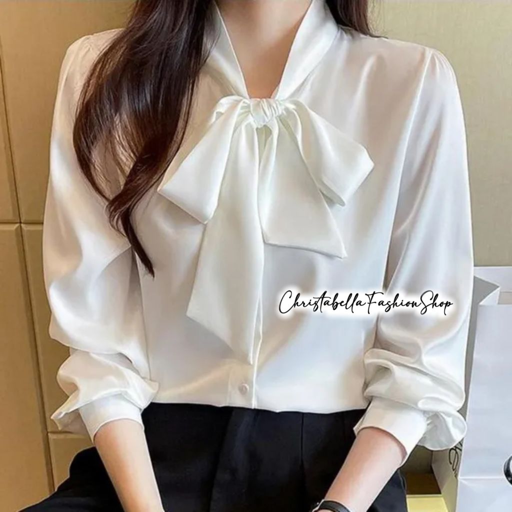 ATASAN BLOUSE YOONA WANITA SATIN POLOS LENGAN PANJANG M L XL XXL 3XL 4XL 5XL BIGSIZE JUMBO KEKINIAN