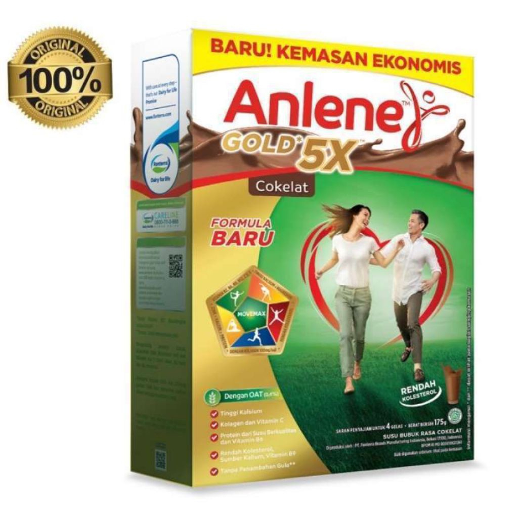 

Anlene Gold 5x Susu Bubuk dewasa Coklat 170gr.Nutrisi tulang otot & sendi