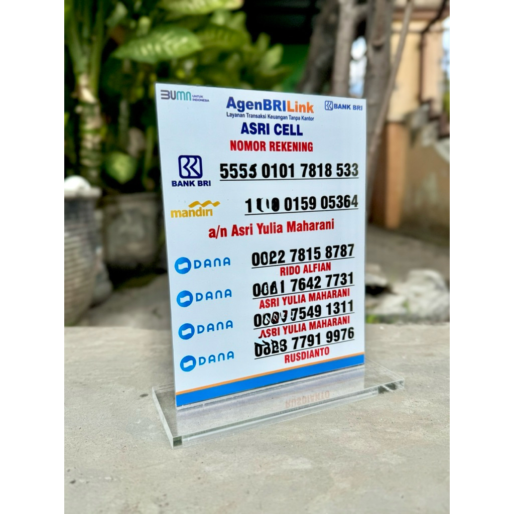 

UKURAN 15x20CM PAPAN INFO MEJA BISA CUSTOM REKENING NOMOR DLL