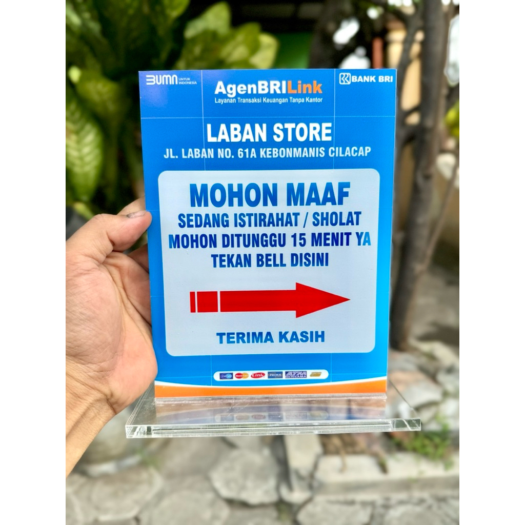 

PAPAN MEJA AKRILIK UKURAN 15x20CM AGEN BANK INFO ISTIRAHAT / SHOLAT BISA CUSTOM