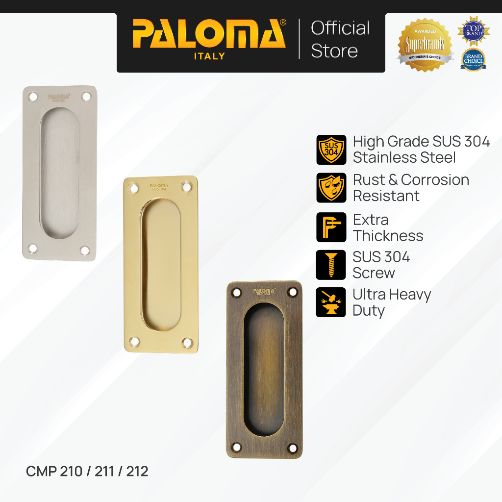 PALOMA Gagang Pintu Door Handle Sliding Comen Flush Tanam Geser Square Kotak 12 cm Stainless Steel S