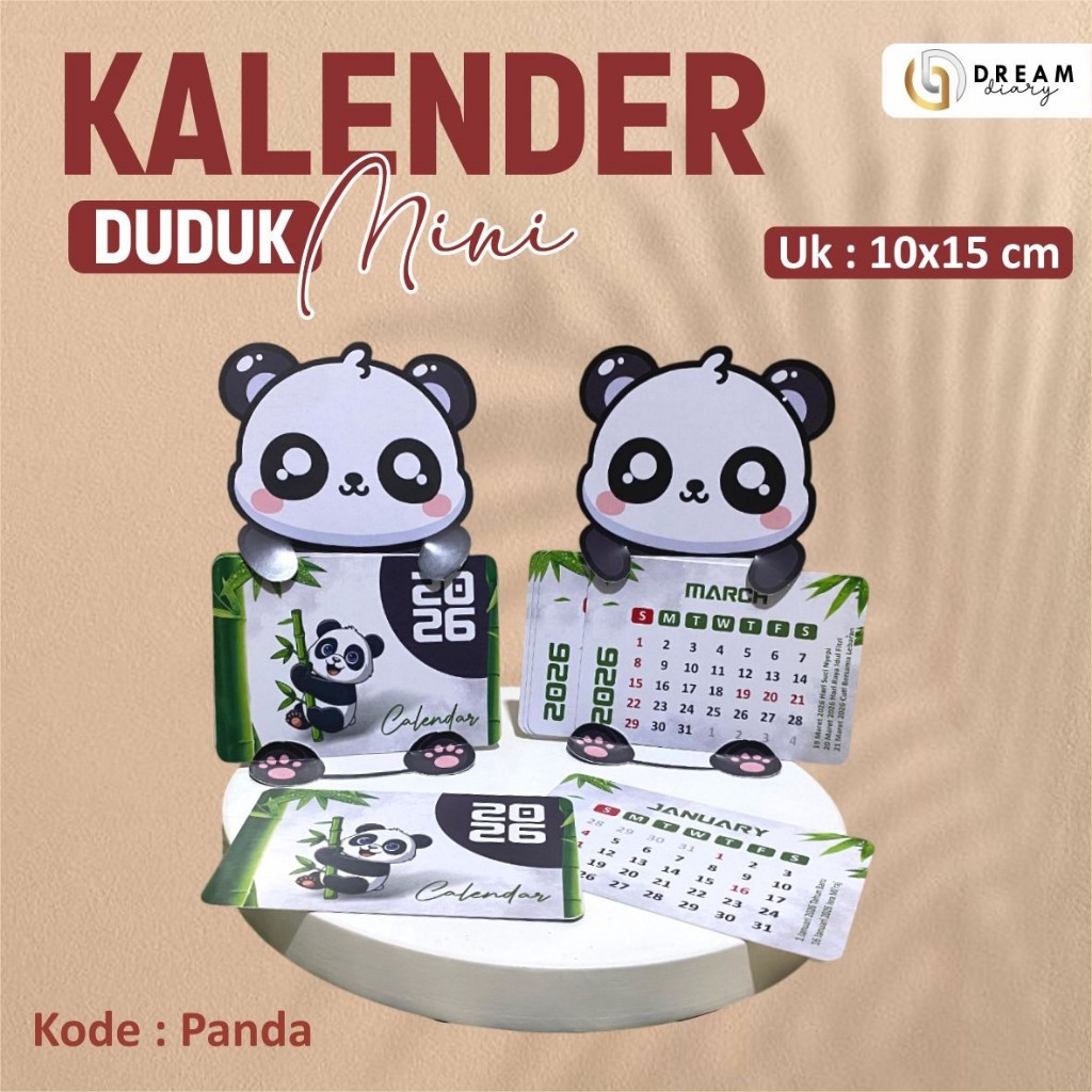

Kalender Meja - Kalender Duduk Mini Aeshtetic Karakter Panda - Calender Karakter Tahun 2026 Ready