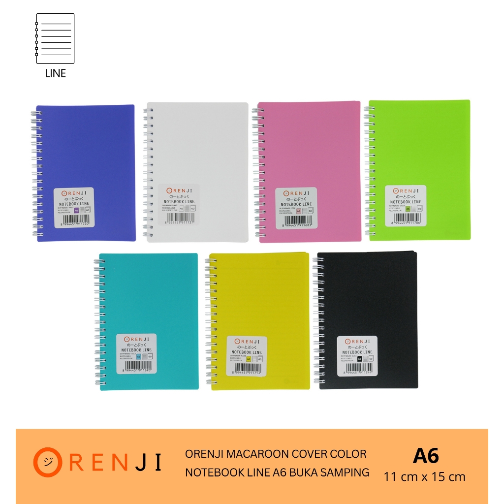 

Orenji Macaroon Cover Color - LINE Notebook A6 Buka Samping - Ukuran 11cm x 15cm - Mencatat Tugas, Catatan Penting - Kertas Berkualitas