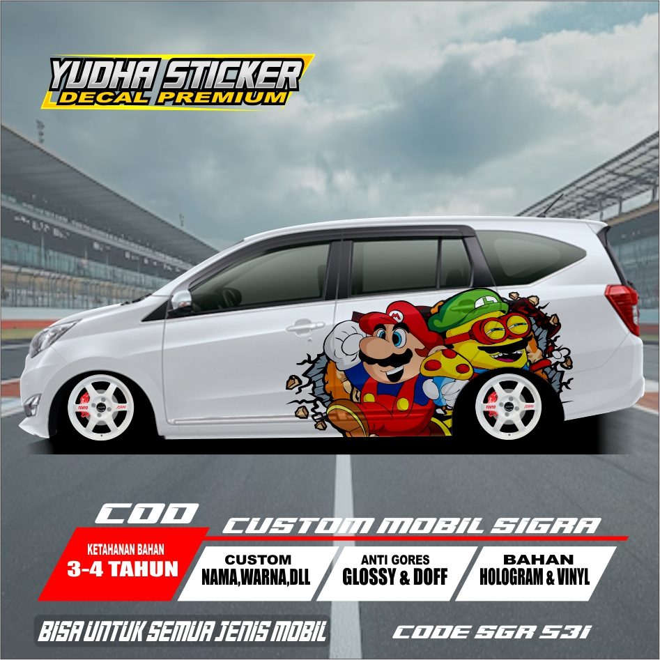 DECAL STICKER ANIMASI MARIO MOBIL SIGRA AGYA BRIO JAZZ DLL SGR 531-540