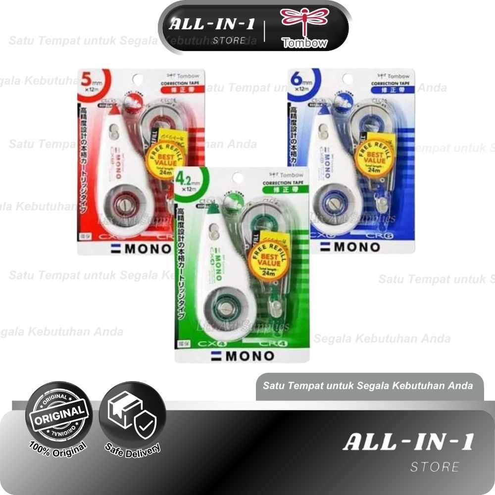 Tip-Ex Kertas / Correction Tape / Stipo Kertas MONO CT-CXCR + Refill TOMBOW Pita Koreksi
