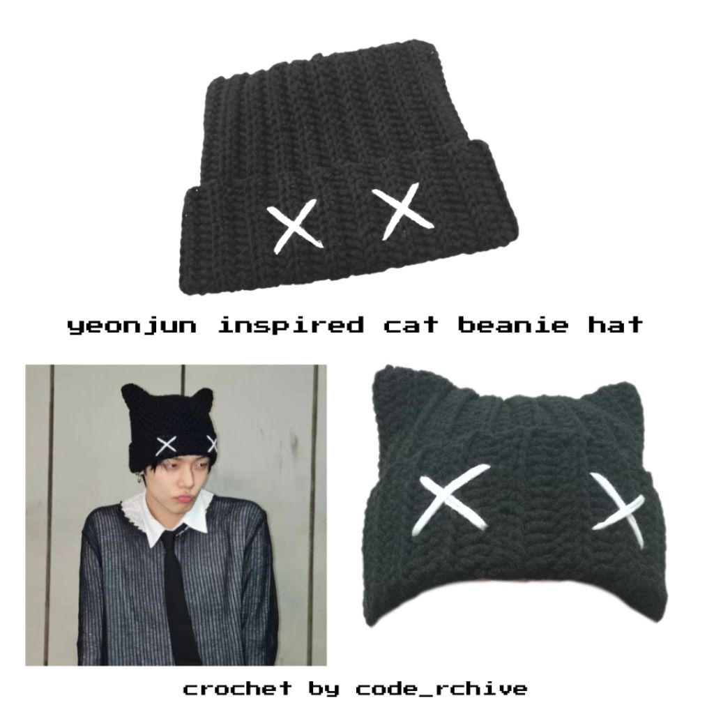 [Pre-order] Crochet Cat Beanie Hat TXT Yeonjun Inspired Topi Rajut Handmade