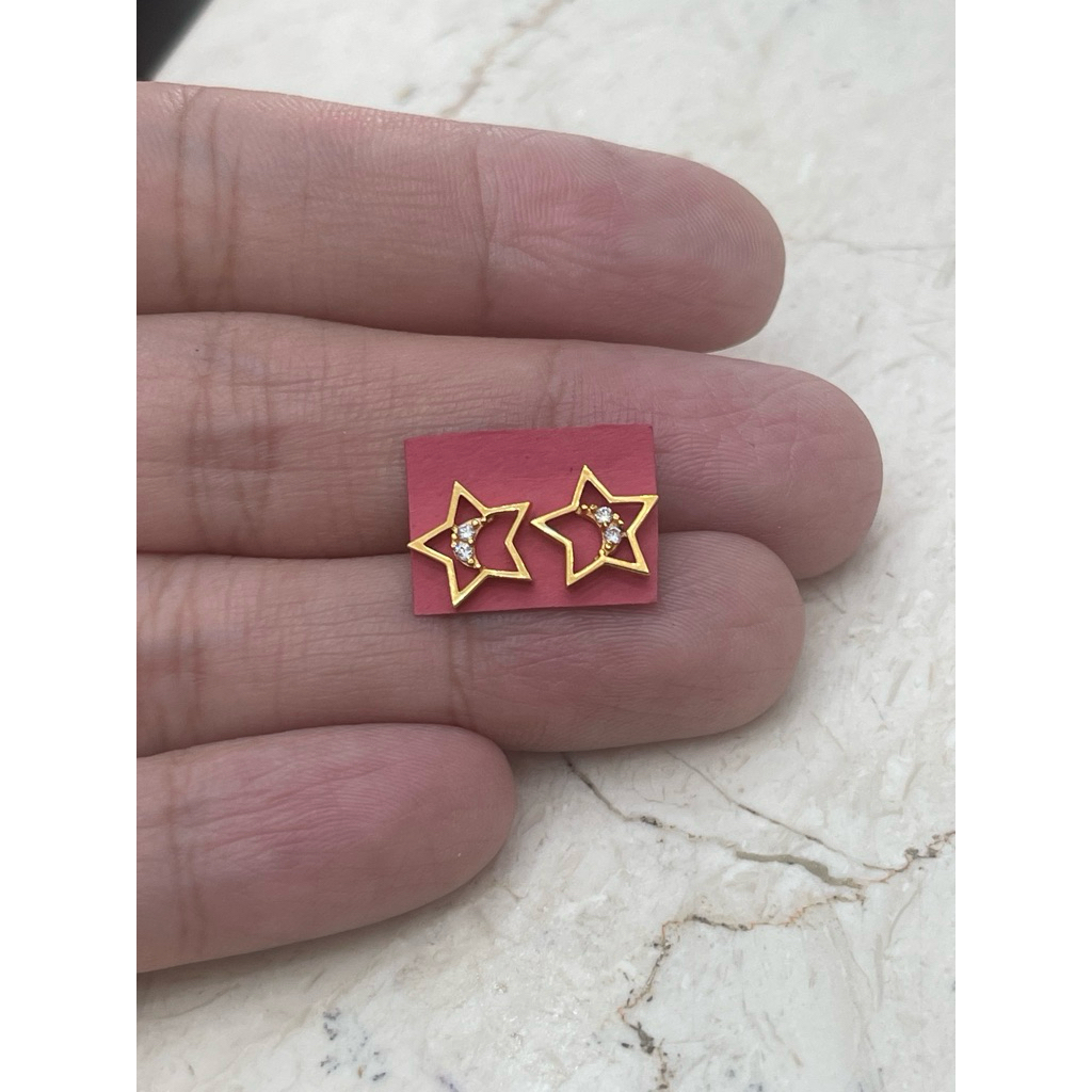 Giwang emas asli kadar 700 model bunga plus penahan