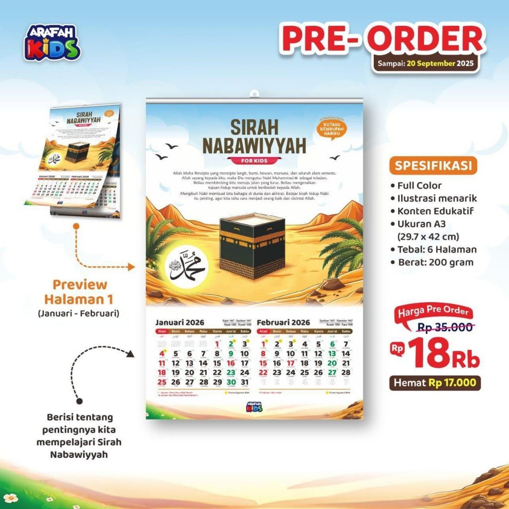 

Kalender Islami - KALENDER ANAK SIRAH NABAWIYYAH TAHUN 2026 M / 1447-1448 H