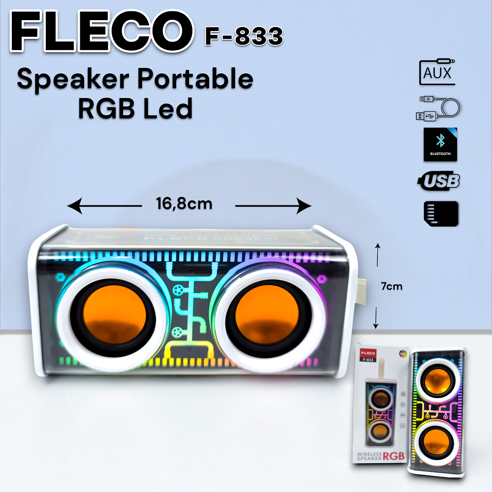 Speaker Bluetooth FLECO F-833 Speaker Dual Driver dengan Lampu RGB Dinamis
