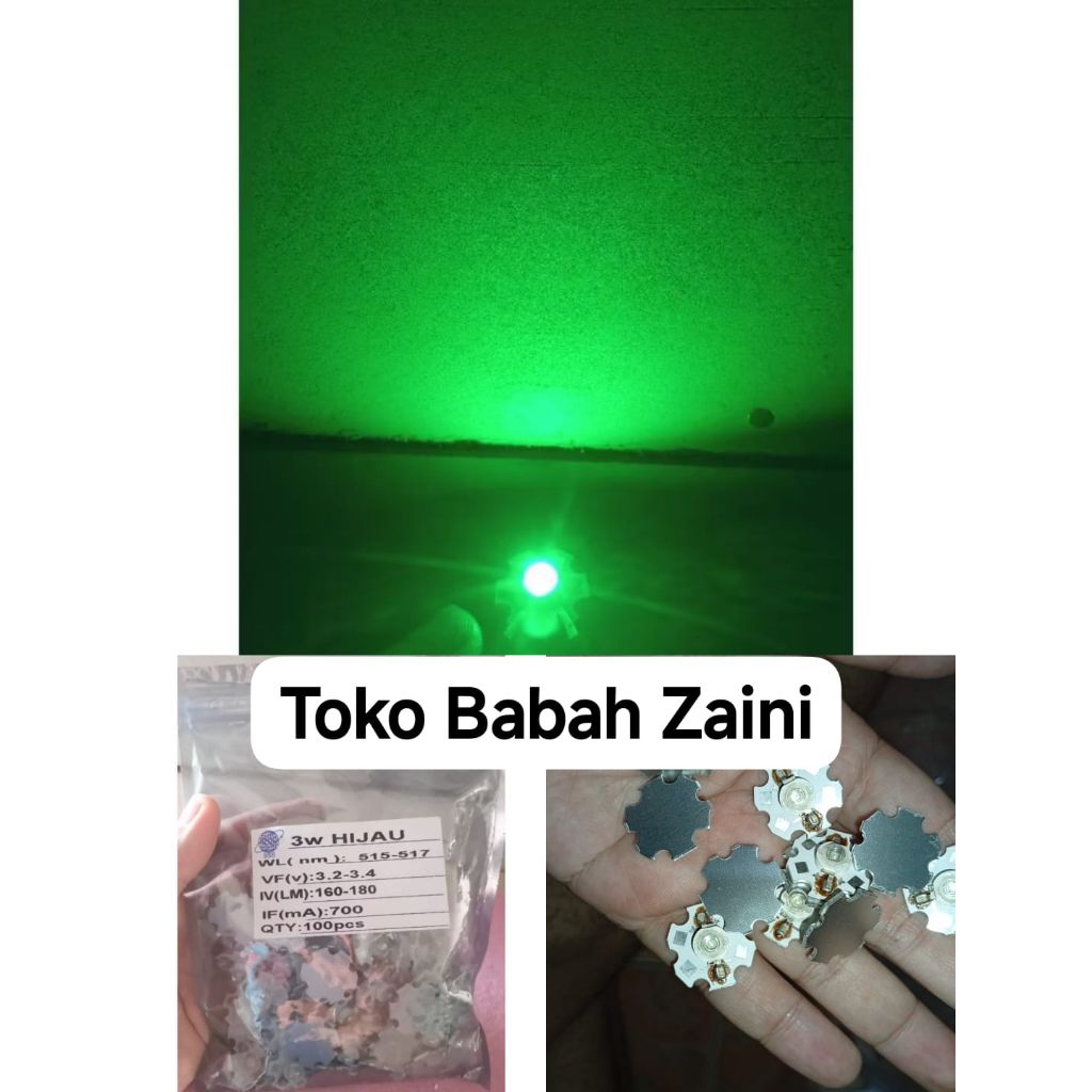 HPL 3W Hijau + Pendingin High Power LED 3 Watt Heatsink Bintang