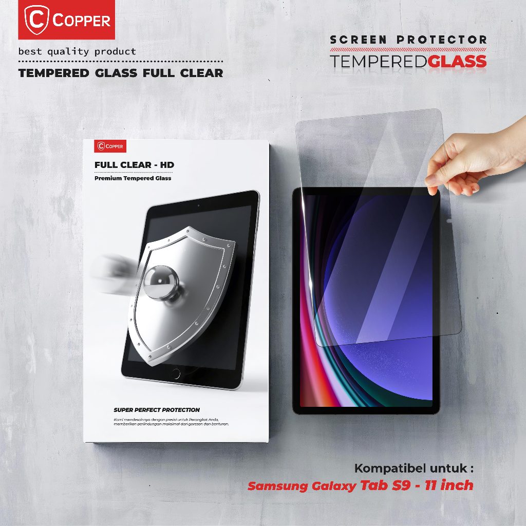 COPPER For Samsung Tab S9 (11") - Tempered Glass FULL CLEAR | Anti Gores Tab / Tablet Premium