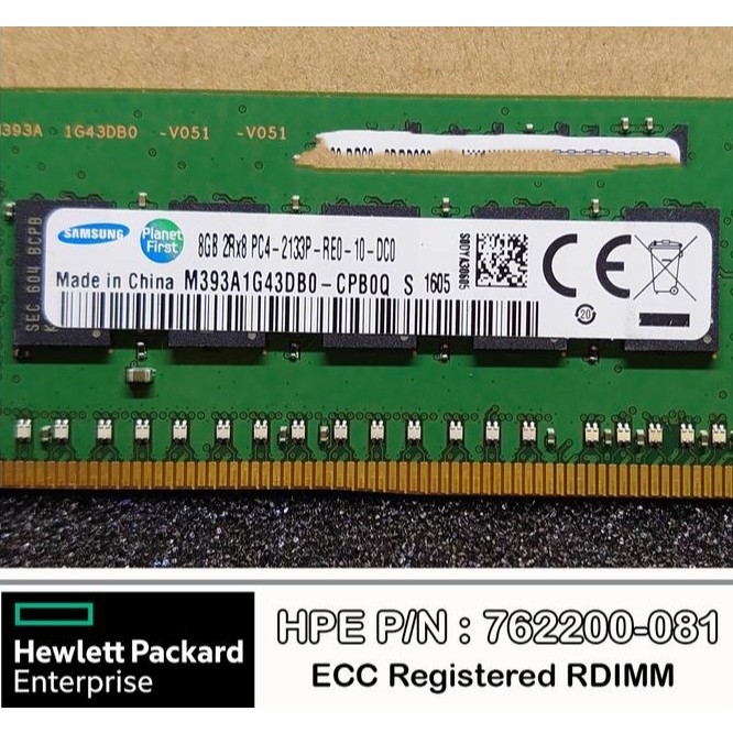 Samsung 8GB 2Rx8 PC4-2133P-RE0-11 HP PN 762200-081 Memory Server 8GB DDR4