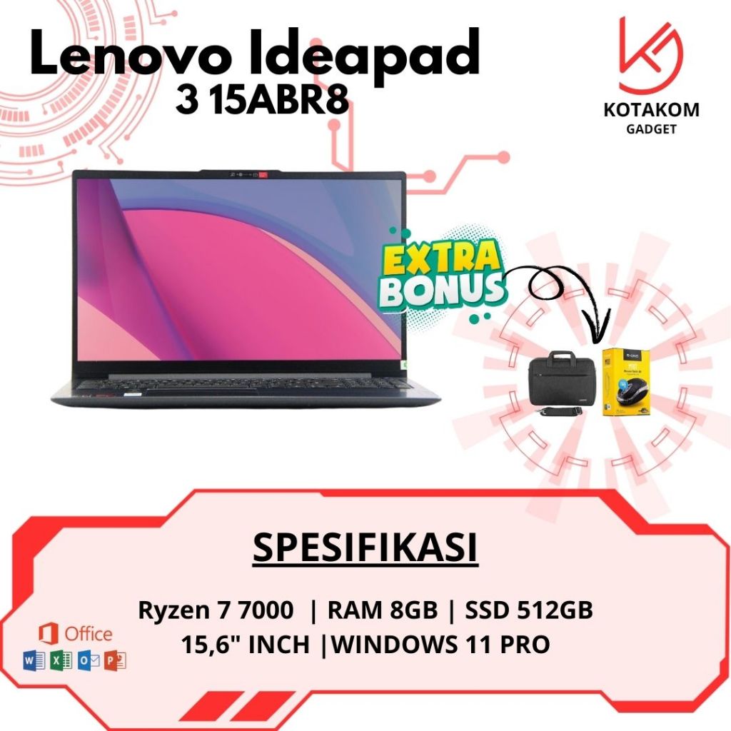 Laptop Ringan Lenovo Ideapad 3 15ABR8 with Ryzen 7 7000 Series and 8GB RAM/512GB SSD
