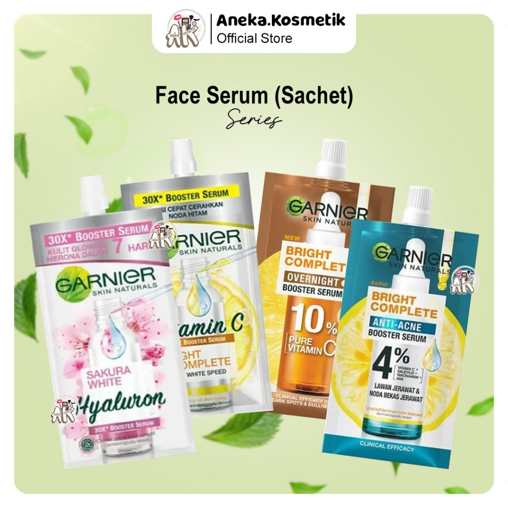 GARNIER FACE SERUM SACHET 7.5ML SERIES (BRIGHT COMPLETE / SAKURA WHITE HYALURON / ANTI ACNE BOOSTER)