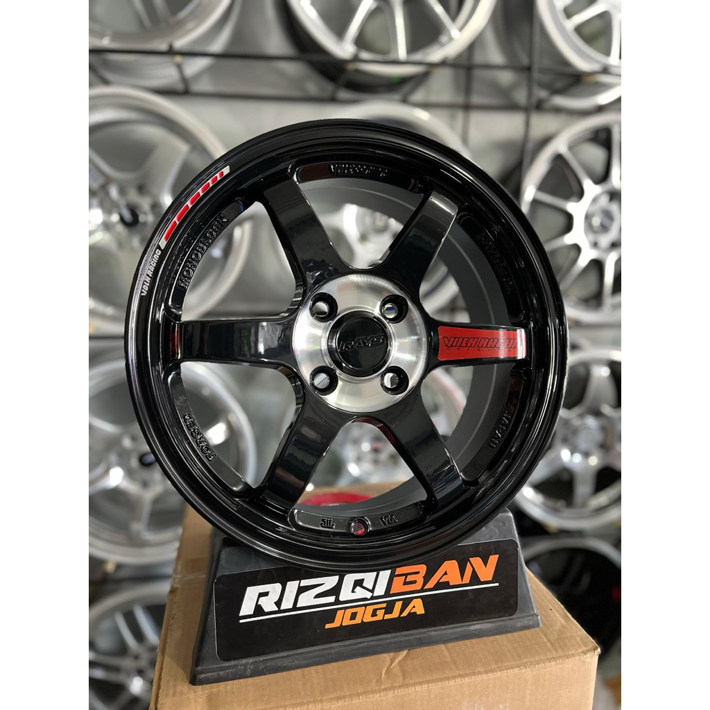 velg te37 SL r15 black gloss lebar 6,5 et42 kondisi baru