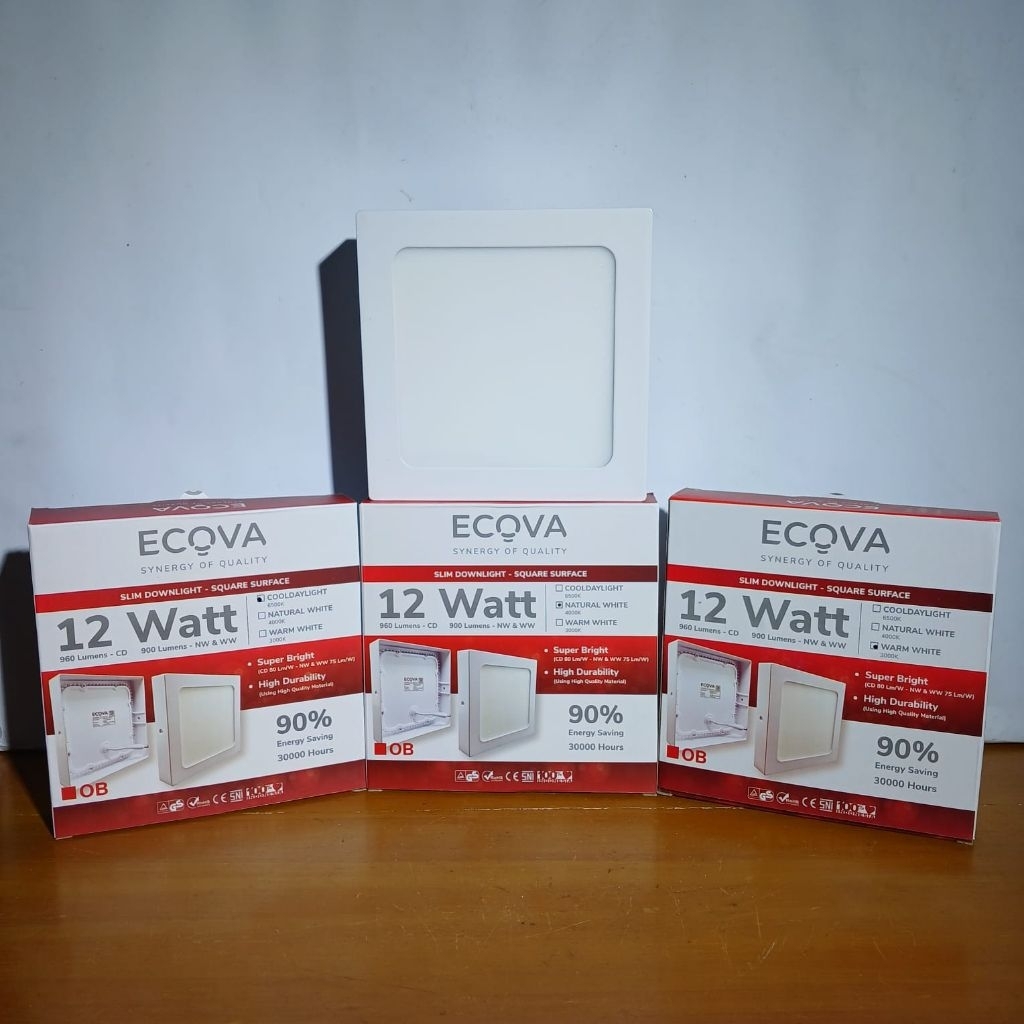 ECOVA DOWNLIGHT LED PANEL 12W OUTBOW OB KOTAK / 6500K / 4000K / 3000K