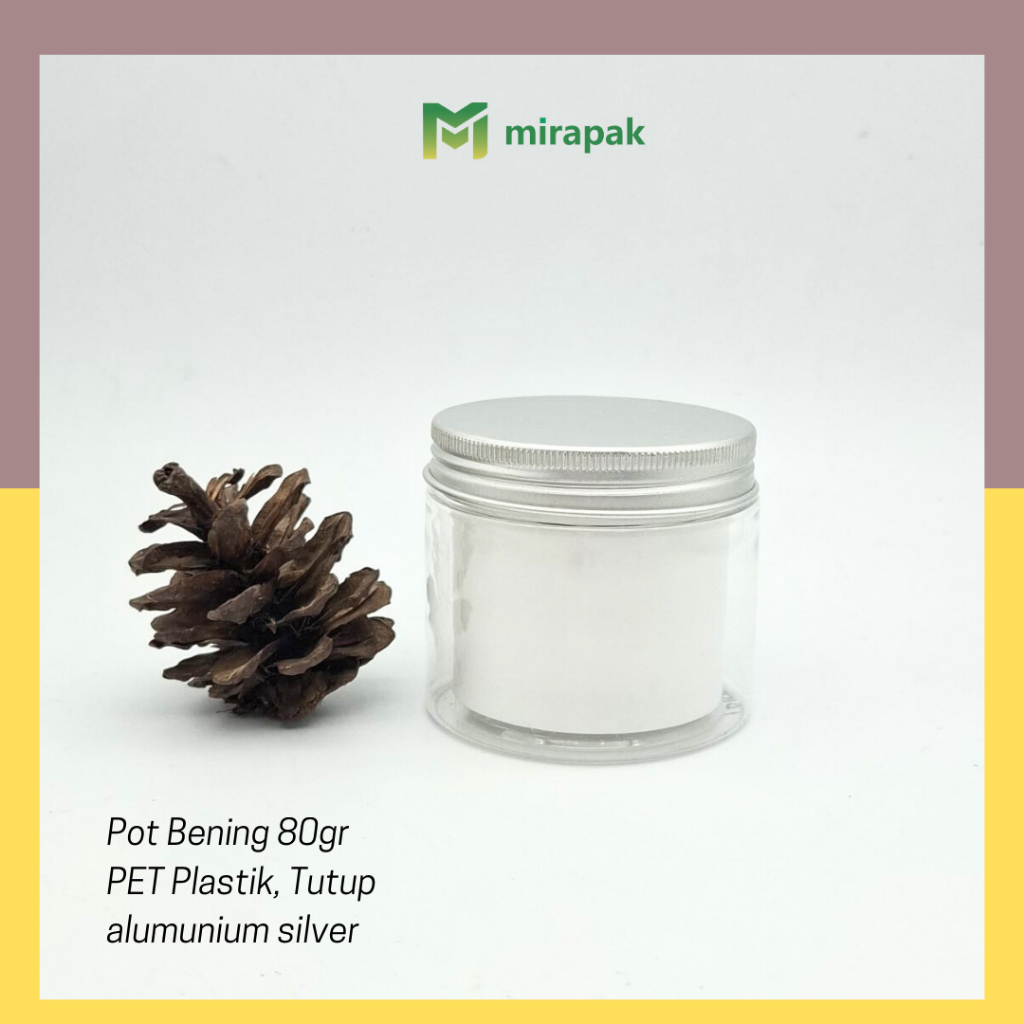 JAR PLASTIK 80GR DOUBLE WALL PET - TUTUP ALUMUNIUM SILVER - LENGKAP DENGAN SENDOK / SPATULA - TOPLES