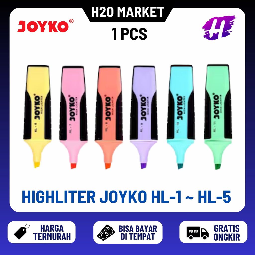 

❤️H2O❤️ (1 Biji) Highlighter JOYKO HL-1 ~ HL-5 / Joyko Highlighter Penanda Berwarna