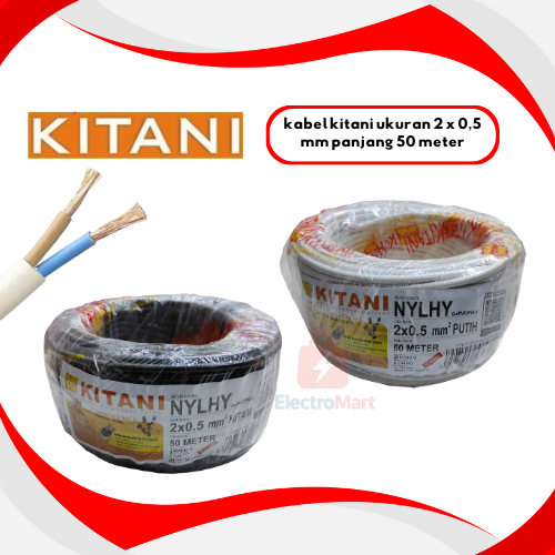 Kitani 2x0.5mm 50M Kabel Tembaga Murni Serabut - Kabel Kawat Tembaga Serabut - Kabel Listrik Serabut
