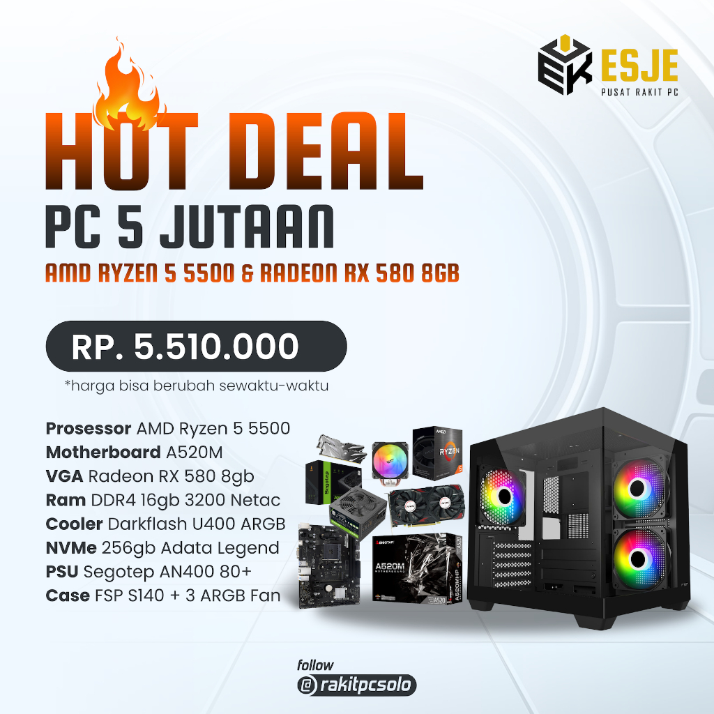 PC Gaming AMD Ryzen 5 5500 - RX 580 8gb